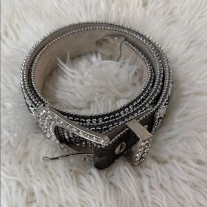 Nocona Elegant Leather Silver and Black Rhinestone Belt NWOT
